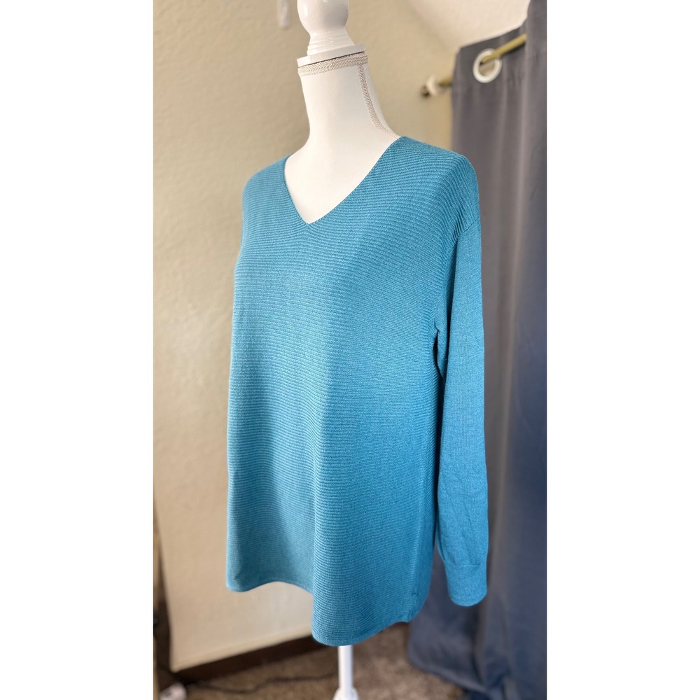 Ella Moss Blue V-Neck Knit Sweater Women's Medium Lightweight Casual Soft‎